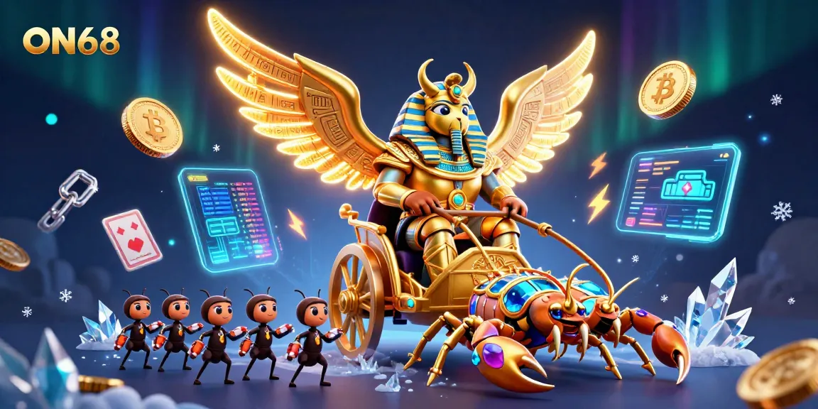 Experience thrilling gameplay with ON68's unique casino gaming scene featuring a golden beetle and scorpions.