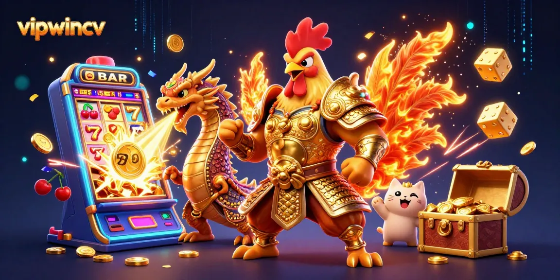 Experience vivid games with vipwincv, featured in a dynamic 3D casino scene with thrilling elements.