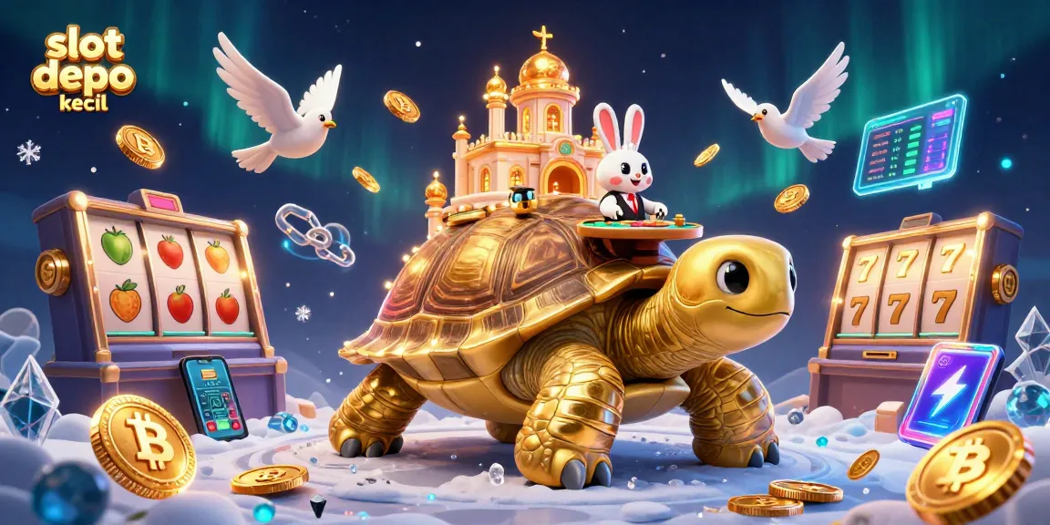 Spin to win in this dynamic slot depo kecil illustration featuring a golden tortoise and a rabbit dealer.