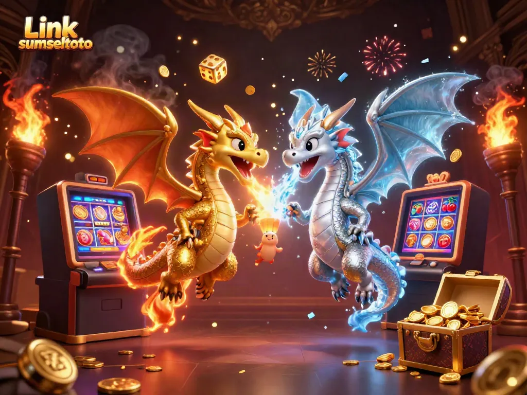 Experience the thrill of Link sumseltoto with animated dragons and a jackpot explosion in this dynamic 3D illustration.