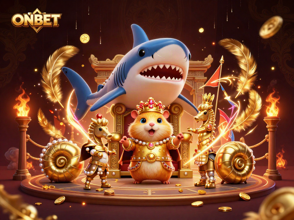 Engage with ONBET's thrilling casino experience featuring a tiny hamster king and seahorse guards.