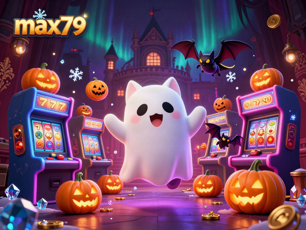 Experience thrilling gaming with max79, featuring a ghost cat in an enchanting haunted casino.