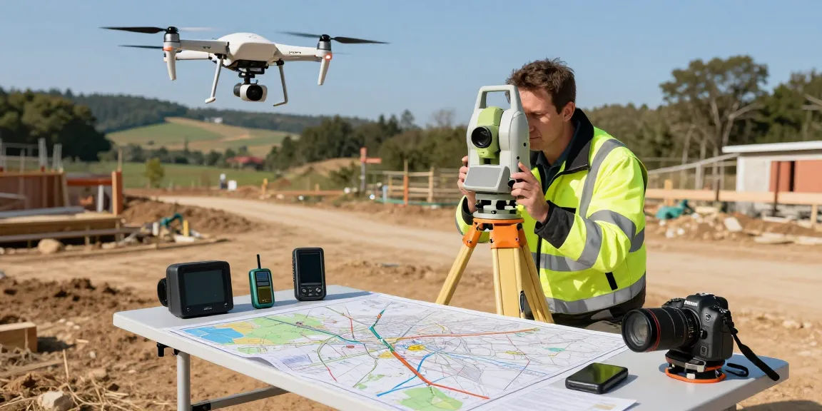 Surveyor using advanced equipment for topographical land surveys London at a scenic outdoor location.