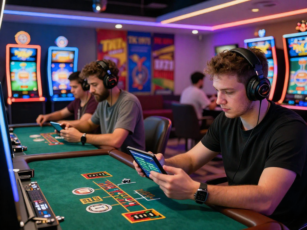 Engaged players enjoying various games on TK 1971 in a modern gaming lounge.