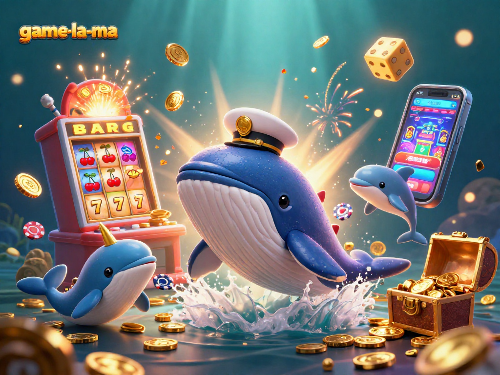Win big at game-la-ma with a vibrant 3D casino scene featuring dynamic characters and jackpots.
