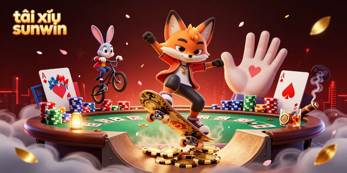 Experience the excitement of tài xỉu sunwin in this dynamic 3D casino illustration with playful characters.