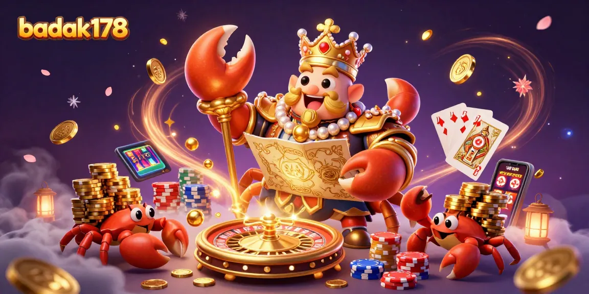 Experience the thrill of badak178 with a vibrant 3D casino scene filled with treasures and game action.