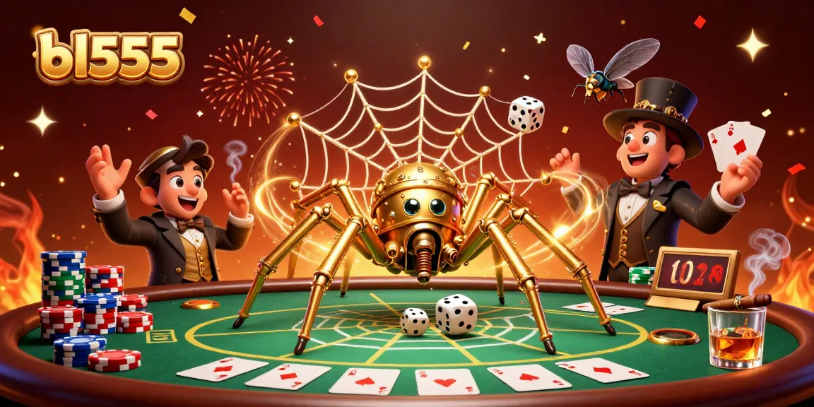 Experience the thrill of bl555 with a golden-themed steampunk spider entangled in poker success.